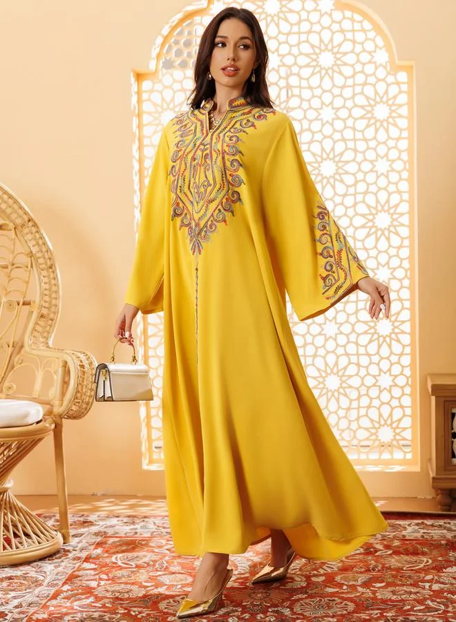 Take Two  Yellow Embroidered A-Line Jalabiya for Women | Best Price UAE