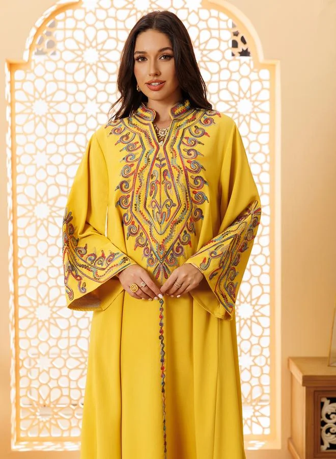 Take Two  Yellow Embroidered A-Line Jalabiya for Women | Best Price UAE