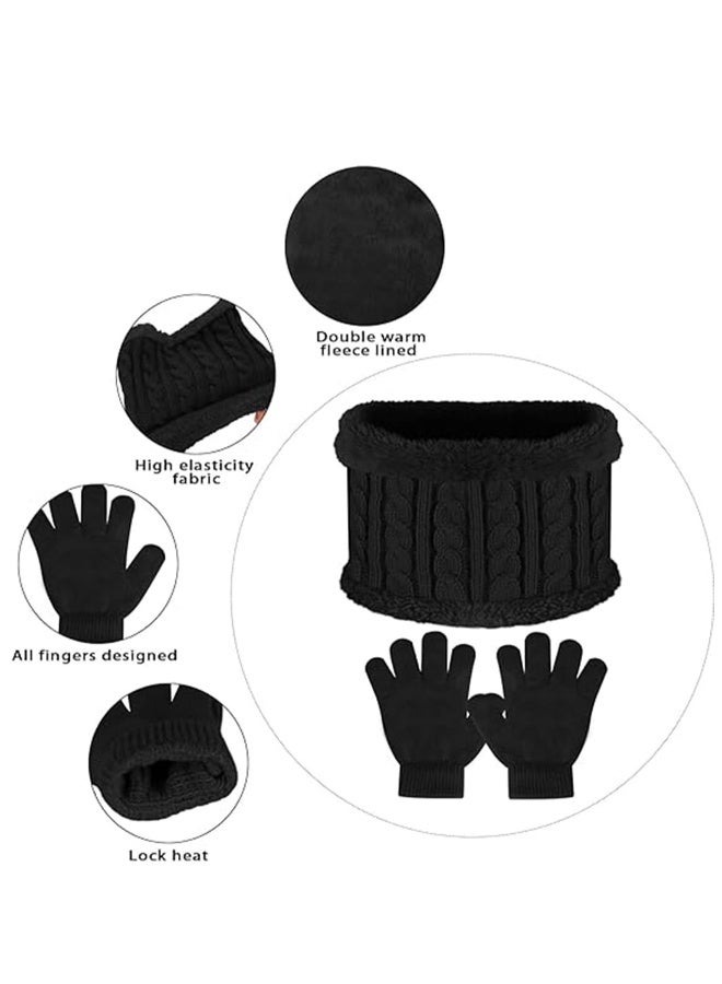 Kids Winter Beanie Hat Scarf Gloves Set for 2 to 6 Years Old Toddler Winter Knit Hat Gloves Neck Warmer with Fleece Lined Black - Image 2