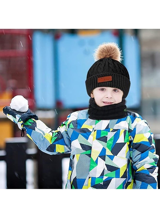 Kids Winter Beanie Hat Scarf Gloves Set for 2 to 6 Years Old Toddler Winter Knit Hat Gloves Neck Warmer with Fleece Lined Black - Image 4
