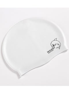 Dolphin Silicone Swimming Cap Waterproof For Kids & Adults - White  - Image 1