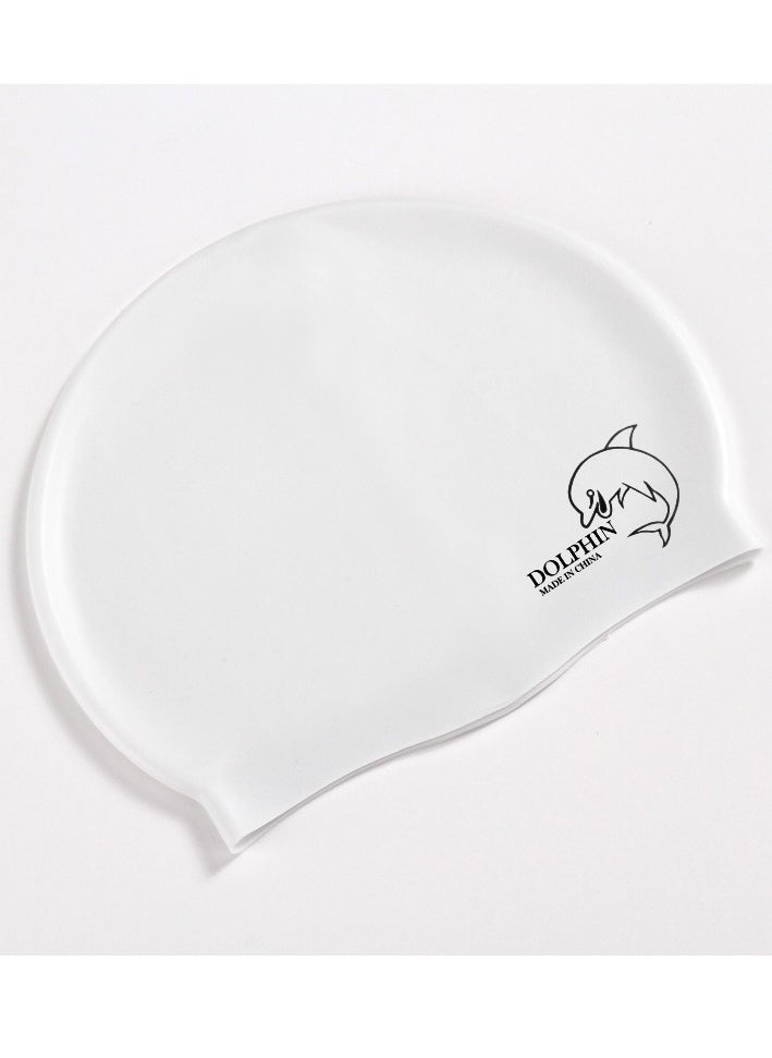 Dolphin Silicone Swimming Cap Waterproof For Kids & Adults - White  - Image 1