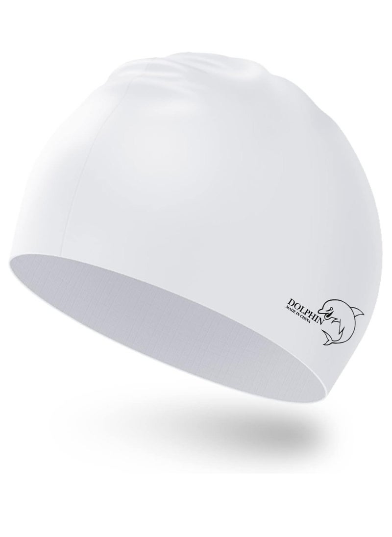 Dolphin Silicone Swimming Cap Waterproof For Kids & Adults - White  - Image 2