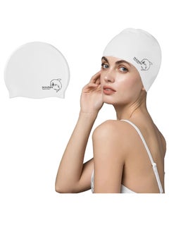 Dolphin Silicone Swimming Cap Waterproof For Kids & Adults - White  - Image 3