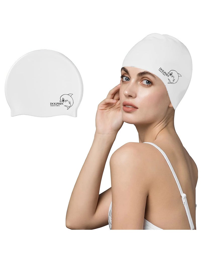 Dolphin Silicone Swimming Cap Waterproof For Kids & Adults - White  - Image 3
