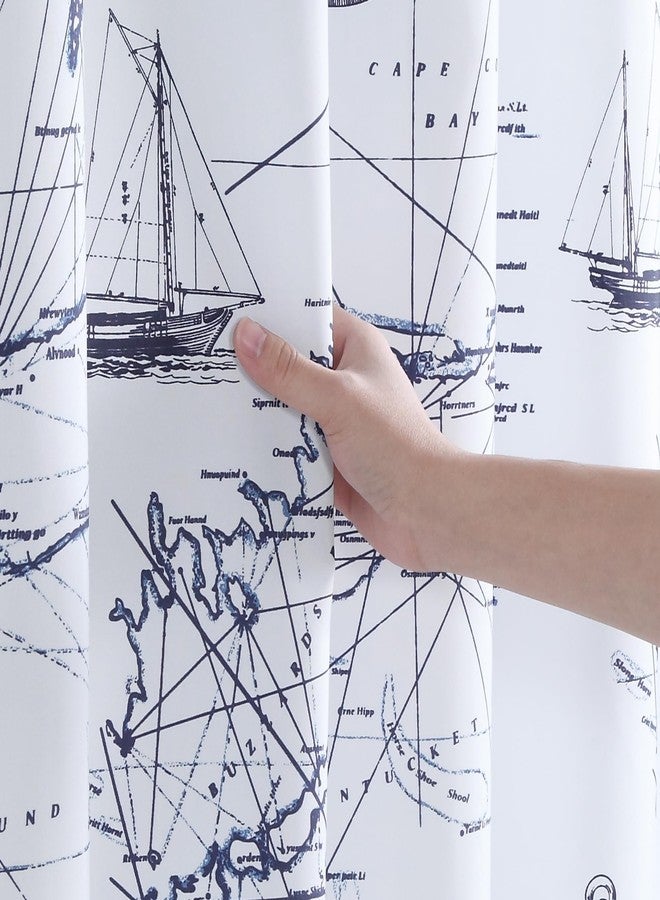 MVSUTA Aviation Blue Polyester Map Stripes White Beach Farmhouse Shower Curtain,Printed Ocean Waterproof Navy Fabric Coastal Modern Bathroom Curtains,72" W x 72" L - Image 4