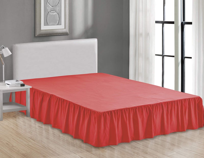 Sheets & Beyond Wrap Around Solid Microfiber Luxury Hotel Quality Fabric Bedroom Gathered Ruffled Bedding Bed Skirt 14 Inch Drop (King, Red) - Image 1