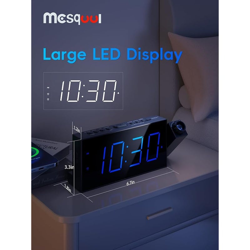 Mesqool Projection Alarm Clock, 7 Inch Digital Display and Dimmer, Double Alarms, USB Port, Adjustable Alarm Volume, Snooze, 12/24, Battery Backup for Bedroom, Ceiling, Wall, Home, Kids, Seniors - Image 2