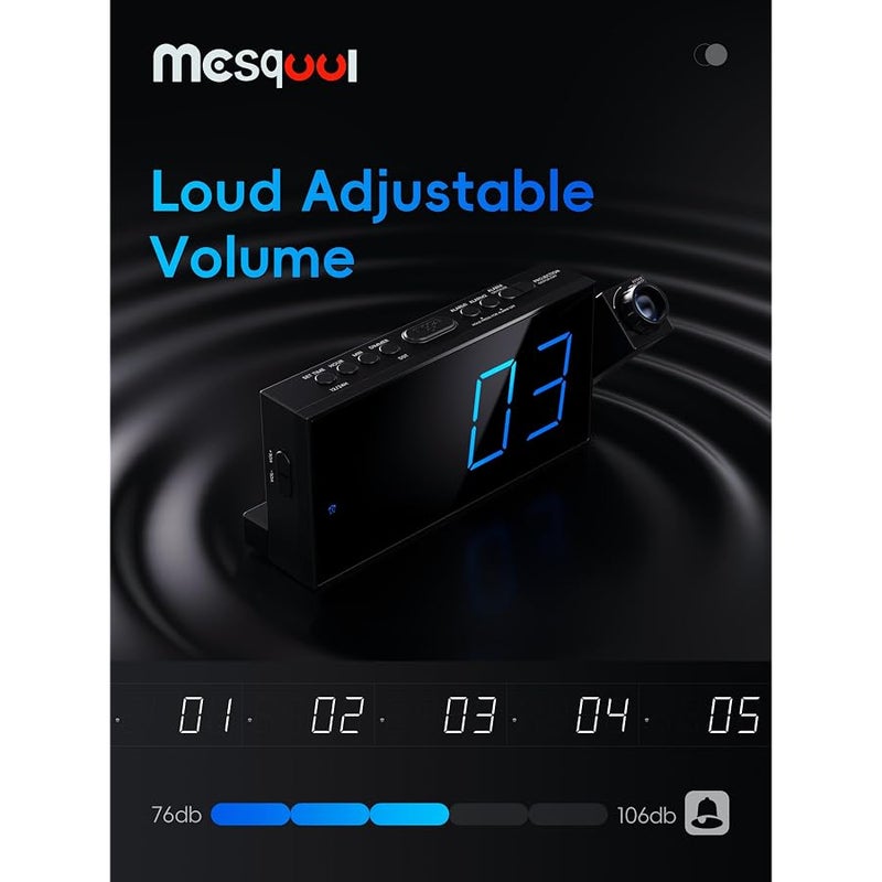 Mesqool Projection Alarm Clock, 7 Inch Digital Display and Dimmer, Double Alarms, USB Port, Adjustable Alarm Volume, Snooze, 12/24, Battery Backup for Bedroom, Ceiling, Wall, Home, Kids, Seniors - Image 5