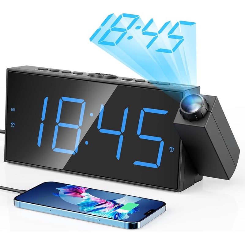 Mesqool Projection Alarm Clock, 7 Inch Digital Display and Dimmer, Double Alarms, USB Port, Adjustable Alarm Volume, Snooze, 12/24, Battery Backup for Bedroom, Ceiling, Wall, Home, Kids, Seniors - Image 1