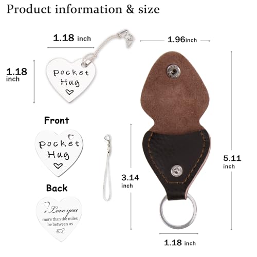 Qunrwe Long Distance Relationships Gift,Pocket Hug Token & Leather Keychain,Thinking of You Miss You Gift,Valentine's Day Anniversary Christmas Birthday Gifts for Her Him Family Friends Loved One - Image 2
