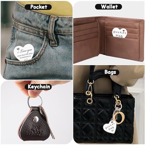 Qunrwe Long Distance Relationships Gift,Pocket Hug Token & Leather Keychain,Thinking of You Miss You Gift,Valentine's Day Anniversary Christmas Birthday Gifts for Her Him Family Friends Loved One - Image 4