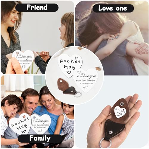 Qunrwe Long Distance Relationships Gift,Pocket Hug Token & Leather Keychain,Thinking of You Miss You Gift,Valentine's Day Anniversary Christmas Birthday Gifts for Her Him Family Friends Loved One - Image 5