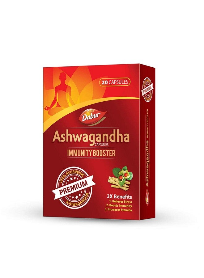 Dabur Ashwagandha Capsules Immunity Booster - 20 Capsules | 100% Ayurvedic | Relieves Stress & Increases Stamina | Immunity Booster - Image 1