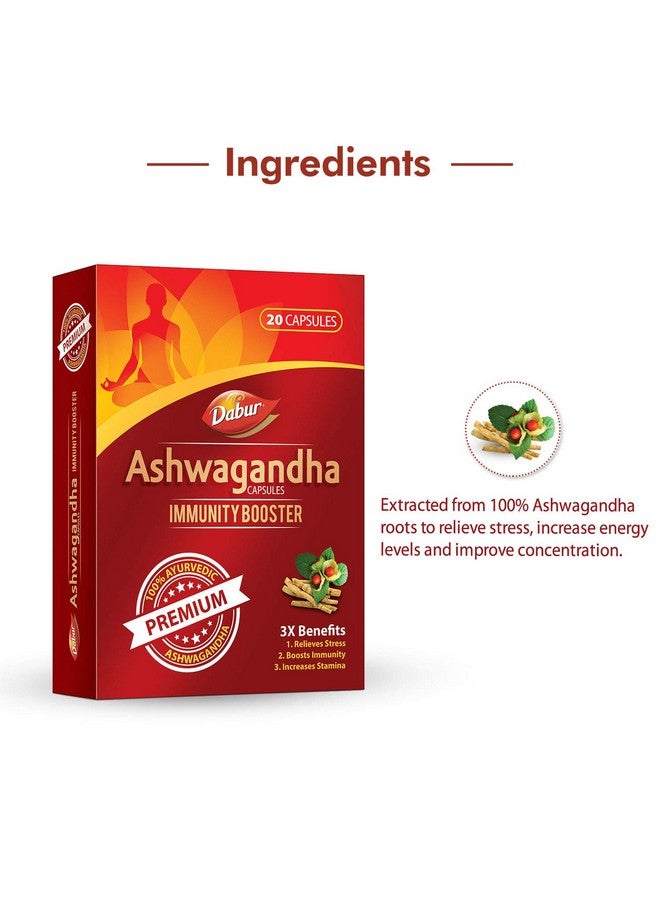 Dabur Ashwagandha Capsules Immunity Booster - 20 Capsules | 100% Ayurvedic | Relieves Stress & Increases Stamina | Immunity Booster - Image 4