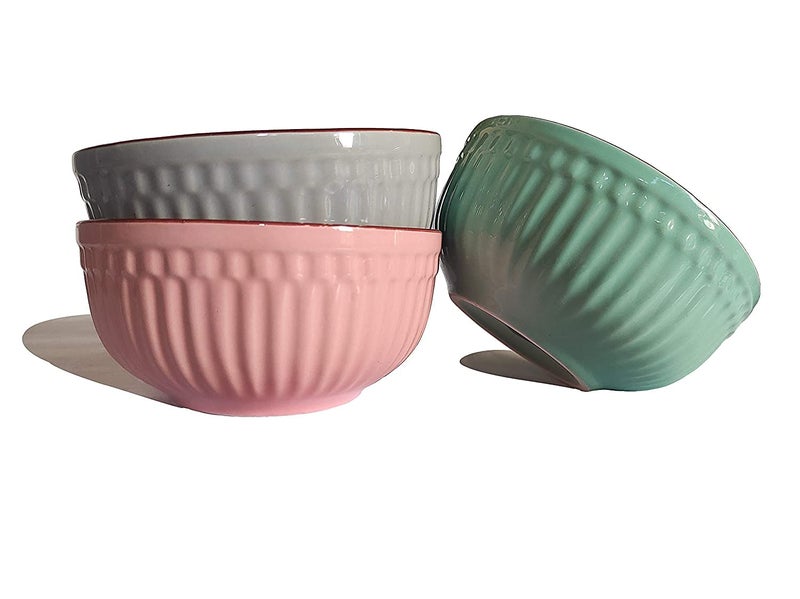 SEPARATE WAY Ceramic Traditional Soup Bowl ( 400Ml, 5.3 Inch Diameter , Pink, Green, Grey , Bitter Gourd) - Set of 3 - Image 2