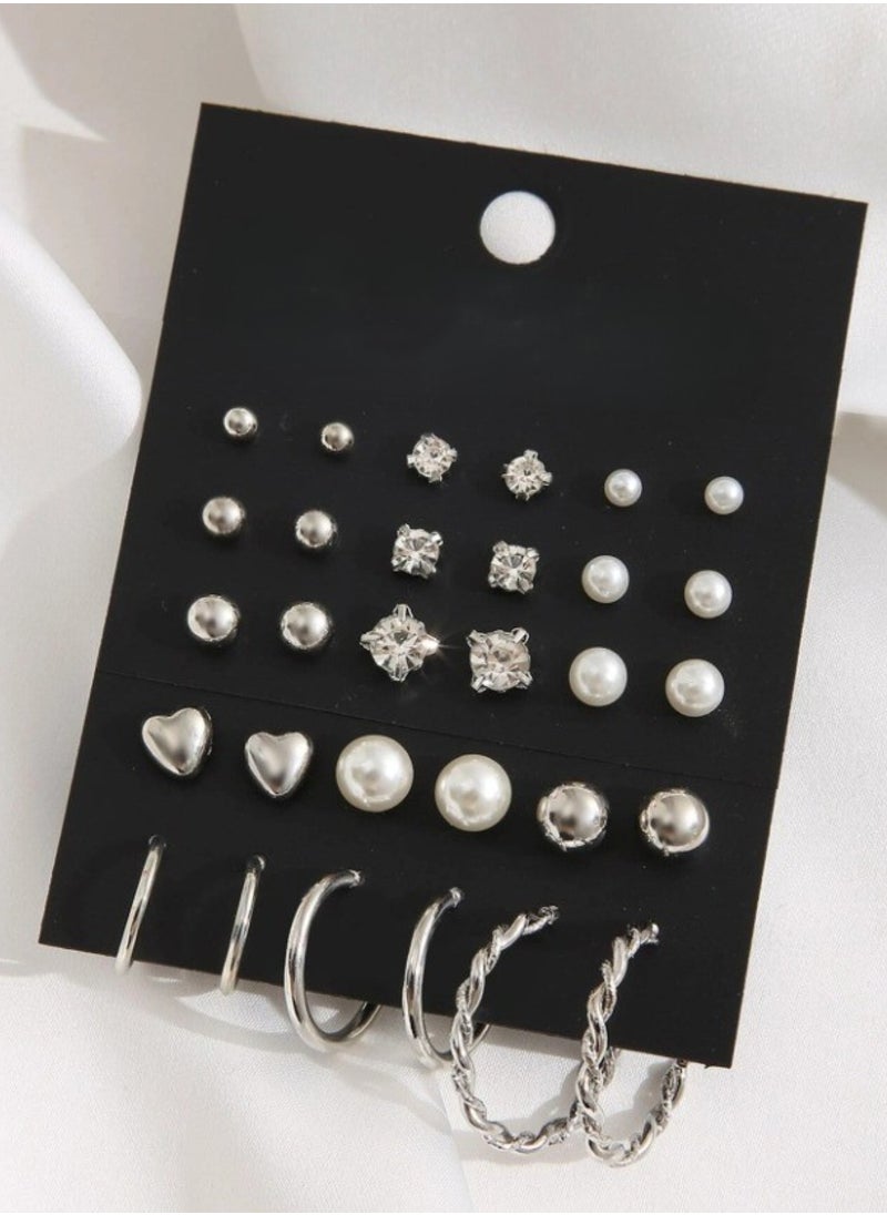 Huitich 15-Piece Silver Stud & Hoop Earrings Set  - Image 2