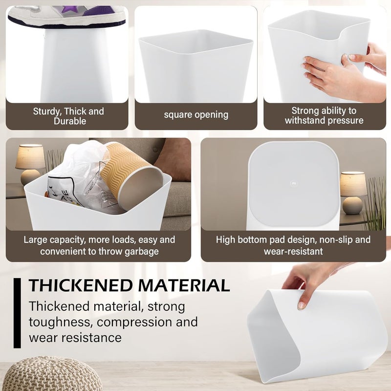 Hoolerry 9 Pieces Garbage Can 2 Gallon Small Trash Cans Bulk Bathroom Trash Bin Plastic Wastebasket Square for Bedroom Slim Bathroom Trashcan Small Container for Kitchen Office Home (Black,White) - Image 4