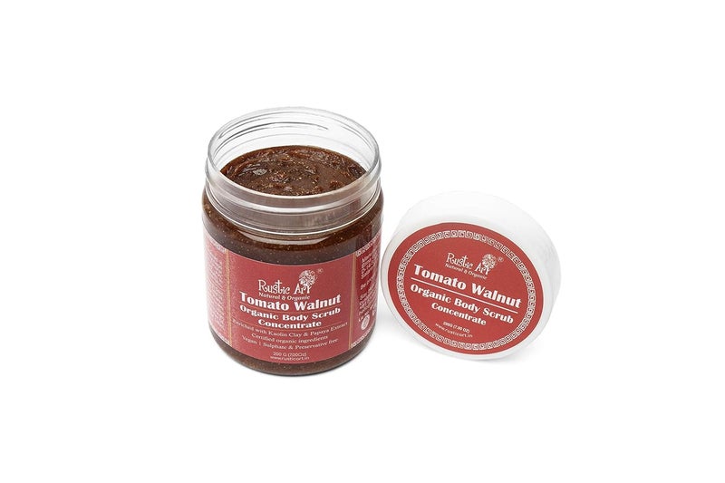 Rustic Art Tomato Walnut Body Scrub Organic Concentrate For Soft Supple Glowing Skin Removes Tan Ingrown Hair Dead Skin Foaming Scrub For Women Men 200g - Image 4