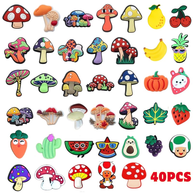 Fungi Fun Glow in the Dark Mushroom Shoe Charms for Clog Slides Sandals, Colorful Luminous Decoration for Shoes, Mushroom Croc Charms for Boys & Girls, Cute Kawaii Glowing Shoe Accesories 40pcs Set - Image 1