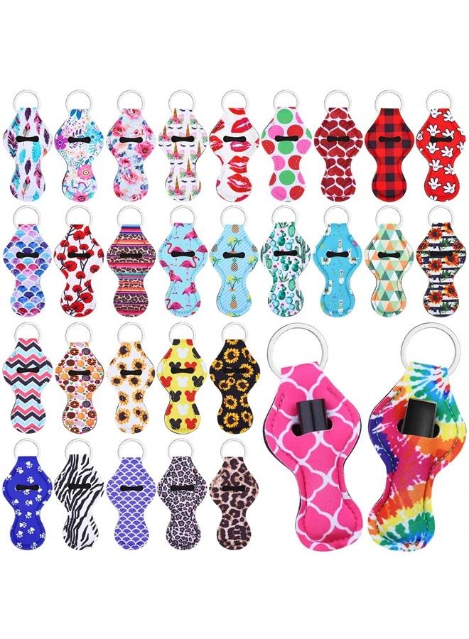 Cludoo 30Pcs Chapstick Holder Keychain Bulk, Chapstick Lip Balm Lipgloss Lipstick Holder Keychains for Lipstick, Chapstick, Lip Balm, lanyards, 30 Vibrant Colors - Image 1