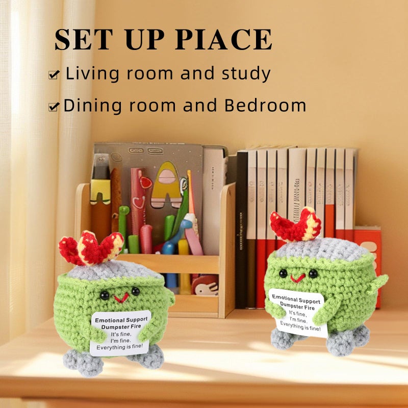 Rovyfota Emotional Support Crochet Dumpster Fire With Positive Card Cute Room Decor Knitted Toys Funny Crochet Support Buddies Gifts For Friends (Grass Green) - Image 5