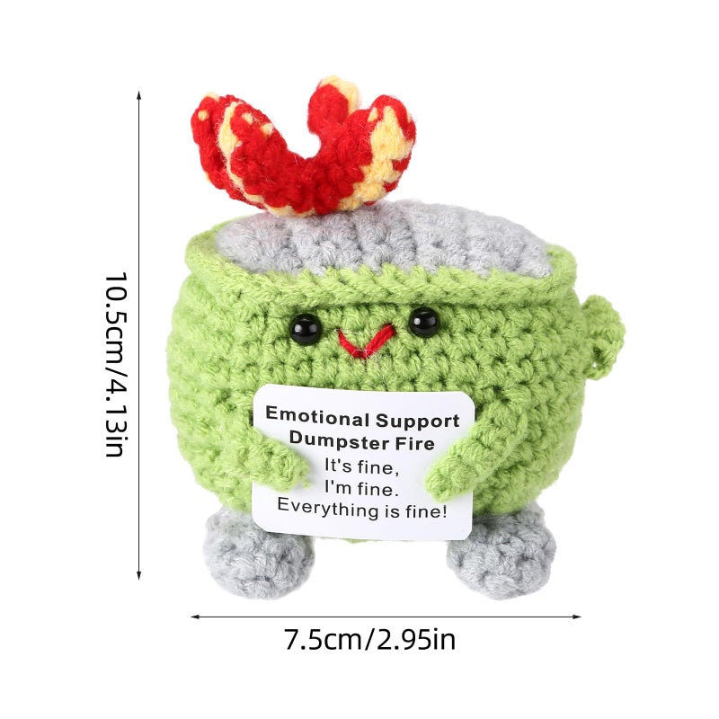 Rovyfota Emotional Support Crochet Dumpster Fire With Positive Card Cute Room Decor Knitted Toys Funny Crochet Support Buddies Gifts For Friends (Grass Green) - Image 2