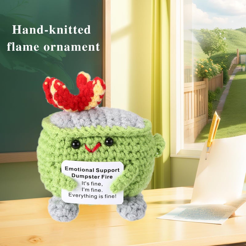 Rovyfota Emotional Support Crochet Dumpster Fire With Positive Card Cute Room Decor Knitted Toys Funny Crochet Support Buddies Gifts For Friends (Grass Green) - Image 4