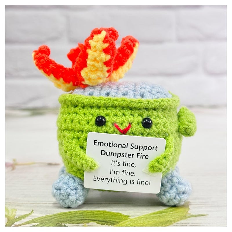 Rovyfota Emotional Support Crochet Dumpster Fire With Positive Card Cute Room Decor Knitted Toys Funny Crochet Support Buddies Gifts For Friends (Grass Green) - Image 1