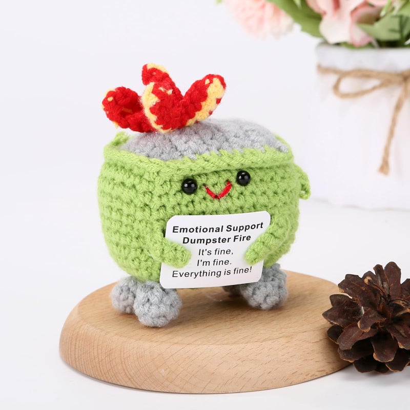 Rovyfota Emotional Support Crochet Dumpster Fire With Positive Card Cute Room Decor Knitted Toys Funny Crochet Support Buddies Gifts For Friends (Grass Green) - Image 3