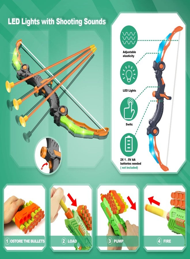 spring flower SpringFlower 2 Bow and Arrow Sets with LED Light-up,2 Foam Dart Guns for Kids 5 6 7 8 9 10+ Years Old, Archery Set with Standing Target for Boys & Girl, for Kids - Image 3