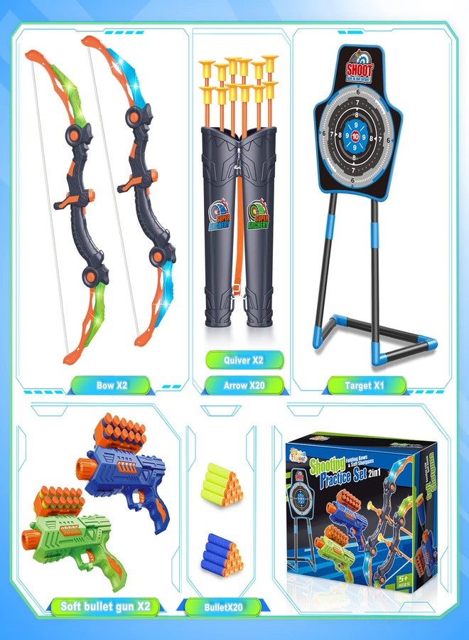 spring flower SpringFlower 2 Bow and Arrow Sets with LED Light-up,2 Foam Dart Guns for Kids 5 6 7 8 9 10+ Years Old, Archery Set with Standing Target for Boys & Girl, for Kids - Image 2