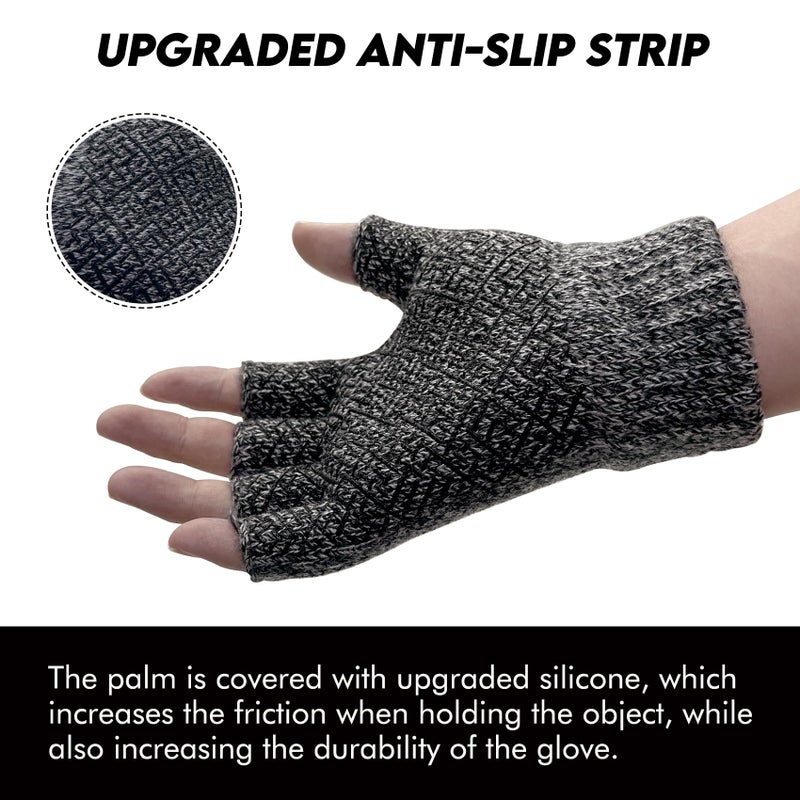 Riverruns Wool Fingerless Gloves for Men Women, Anti-Slip with Grip Print, Thermal & Soft Winter Fingerless Knitted Gloves for Cold Weather, Hunting Fishing Hiking Kayaking (Black, S/M) - Image 3