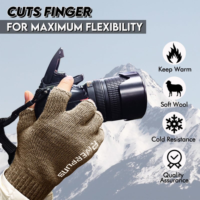 Riverruns Wool Fingerless Gloves for Men Women, Anti-Slip with Grip Print, Thermal & Soft Winter Fingerless Knitted Gloves for Cold Weather, Hunting Fishing Hiking Kayaking (Black, S/M) - Image 4