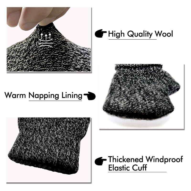Riverruns Wool Fingerless Gloves for Men Women, Anti-Slip with Grip Print, Thermal & Soft Winter Fingerless Knitted Gloves for Cold Weather, Hunting Fishing Hiking Kayaking (Black, S/M) - Image 2
