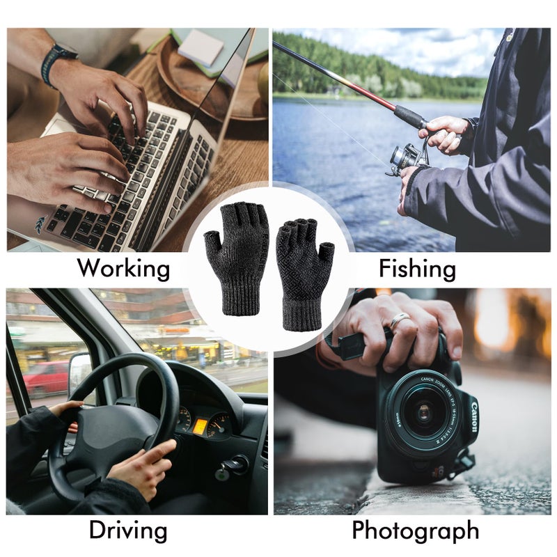 Riverruns Wool Fingerless Gloves for Men Women, Anti-Slip with Grip Print, Thermal & Soft Winter Fingerless Knitted Gloves for Cold Weather, Hunting Fishing Hiking Kayaking (Black, S/M) - Image 5