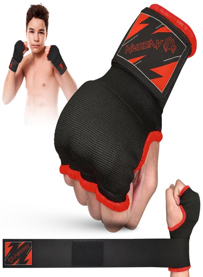AVICORN Kids Boxing Handwraps Kids Fist Protector Inner Gel Gloves Quick Wraps for Punching Great for MMA Training (Black/Red, XS) - Image 2