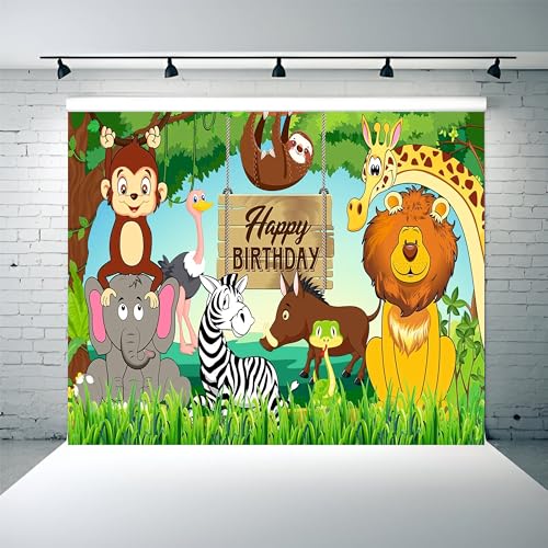 Party Baazaar Jungle Theme Backdrop | Backdrop for Birthday Decoration | Happy Birthday Banner for Kids (Pack of 1, Multicolor, Size: 5x4 Feet) - Image 1