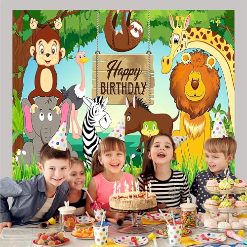 Party Baazaar Jungle Theme Backdrop | Backdrop for Birthday Decoration | Happy Birthday Banner for Kids (Pack of 1, Multicolor, Size: 5x4 Feet) - Image 3