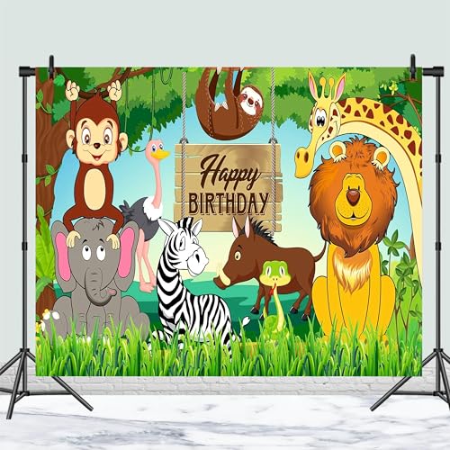 Party Baazaar Jungle Theme Backdrop | Backdrop for Birthday Decoration | Happy Birthday Banner for Kids (Pack of 1, Multicolor, Size: 5x4 Feet) - Image 2