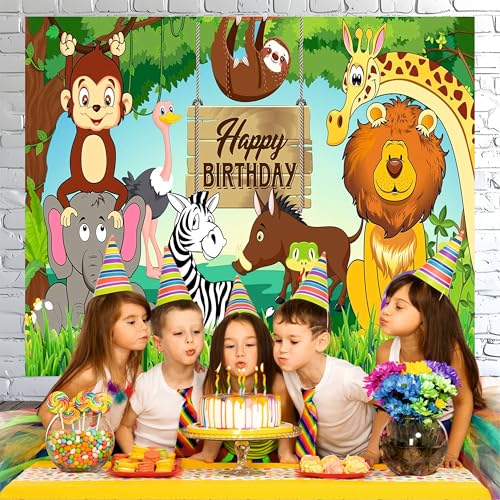 Party Baazaar Jungle Theme Backdrop | Backdrop for Birthday Decoration | Happy Birthday Banner for Kids (Pack of 1, Multicolor, Size: 5x4 Feet) - Image 5