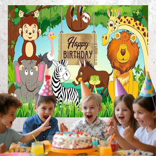Party Baazaar Jungle Theme Backdrop | Backdrop for Birthday Decoration | Happy Birthday Banner for Kids (Pack of 1, Multicolor, Size: 5x4 Feet) - Image 4