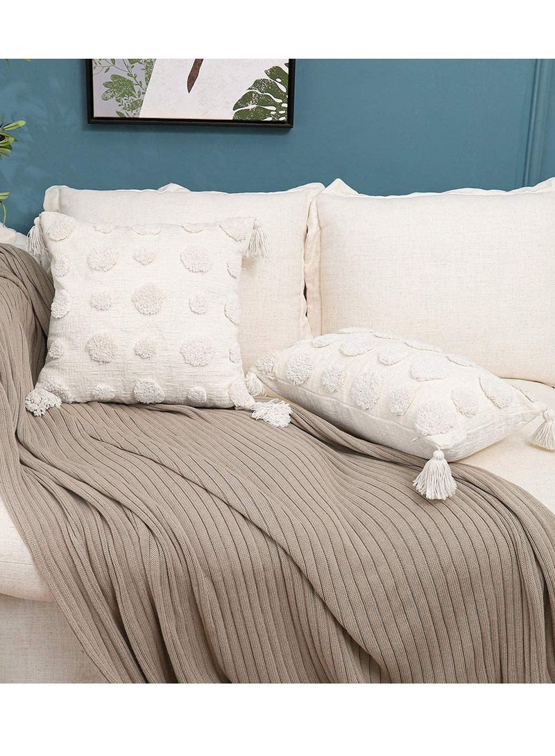Y&D 1 PCS Pillow Covers of White Tufted Throw, with Tassel 12x20 inch, Soft Cream Chenille Decorative Lumbar Cushion Case Pillowcase for Couch Sofa Bedroom Living Room Farmhouse - Image 3