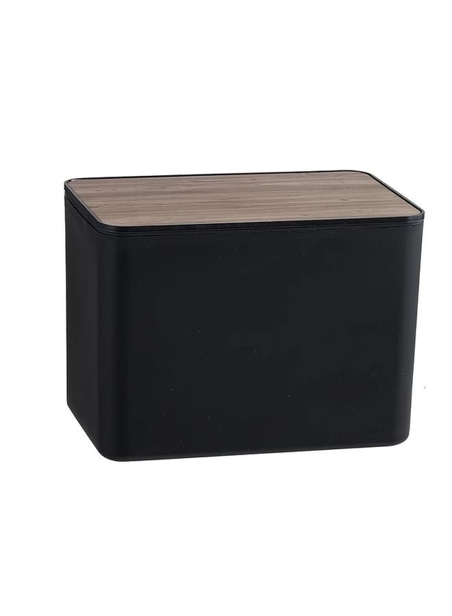 Black Bamboo Wood Grain Flip Top Tissue Box Holder For Bathroom Living Room Office - Image 5