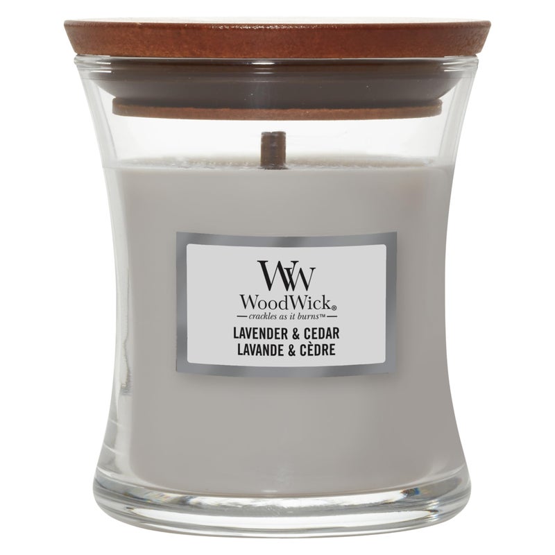WoodWick Scented Candle with Crackling Wick  Lavender  Cedar Mini Hourglass Candle  Up to 20 Hours Burn Time  Perfect Gifts for Women
