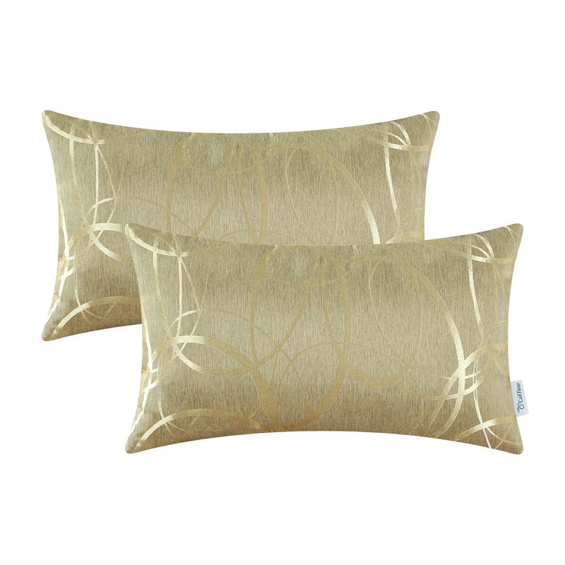 CaliTime CaliTime Throw Pillow Covers Pack of 2 Modern Shining & Dull Contrast Circles Rings Accent Geometric Cushion Cases Shells for Couch Sofa Home Decor 12 X 20 Inches Gold  - Image 1