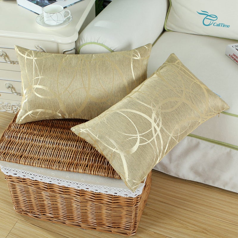 CaliTime CaliTime Throw Pillow Covers Pack of 2 Modern Shining & Dull Contrast Circles Rings Accent Geometric Cushion Cases Shells for Couch Sofa Home Decor 12 X 20 Inches Gold  - Image 4