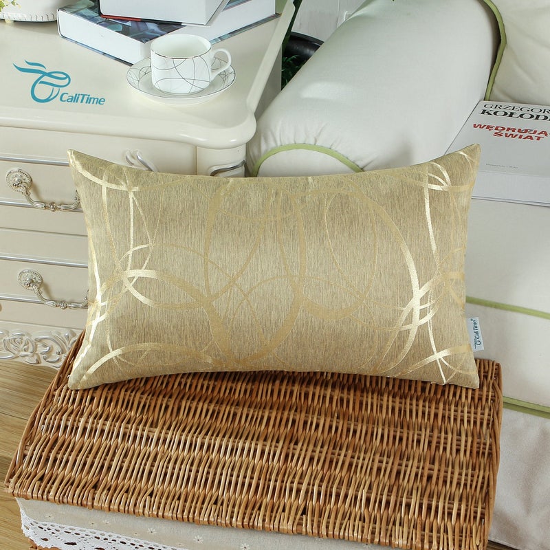 CaliTime CaliTime Throw Pillow Covers Pack of 2 Modern Shining & Dull Contrast Circles Rings Accent Geometric Cushion Cases Shells for Couch Sofa Home Decor 12 X 20 Inches Gold  - Image 3