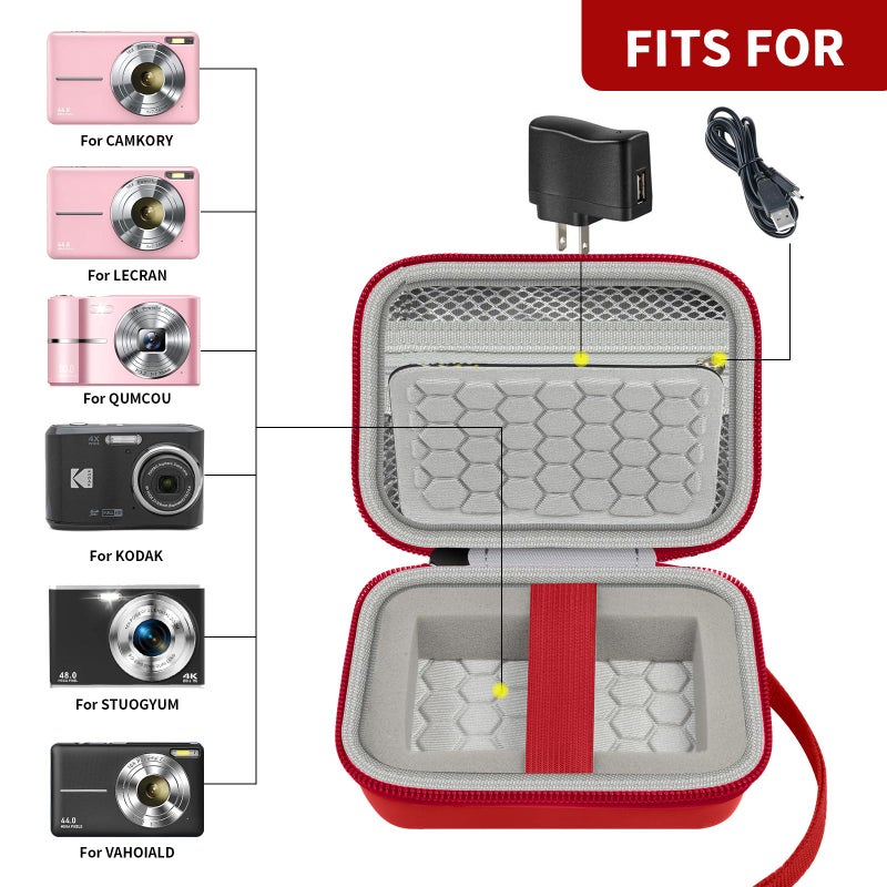 Comecase Carrying & Protective Case for Digital Camera, AbergBest 21 Mega Pixels 2.7" LCD Rechargeable HD/Kodak Pixpro/Canon PowerShot ELPH 180/190 / Sony DSCW800 / DSCW830 Cameras for Travel - Red - Image 2