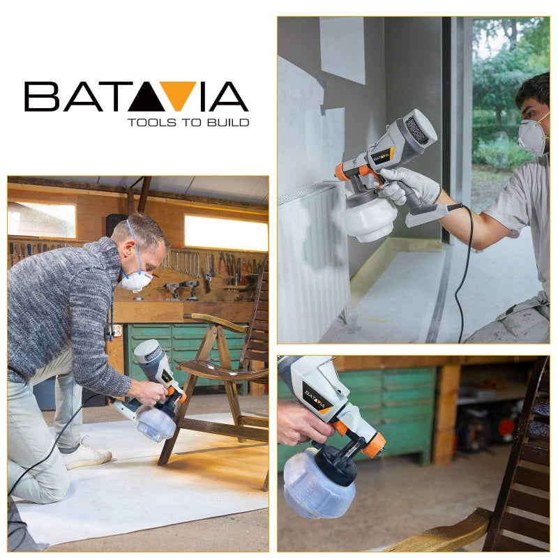 Batavia Paint Sprayer - BATAVIA HVLP Electric Spray Paint Gun, 1200ml High Capacity Container Easy to Clean, 4 Nozzles and 3 Patterns, for Furniture, Cabinets, Fence, Walls, Door, Garden Chairs etc - Image 3